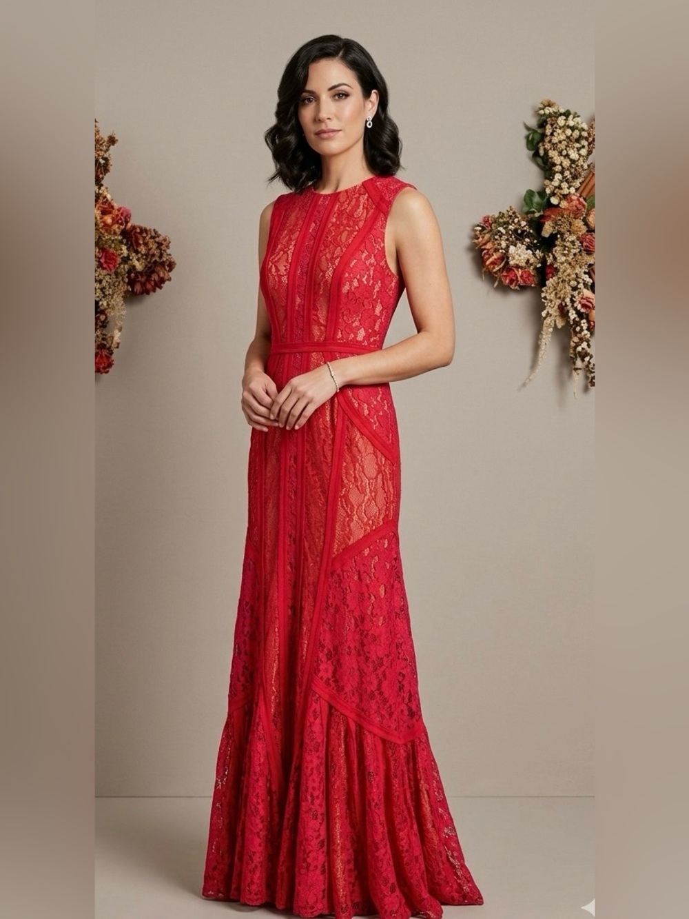 BCBGMAXAZRIA Cherry Red Lace Formal Dress - Size 2 - Wedding Guest / Prom